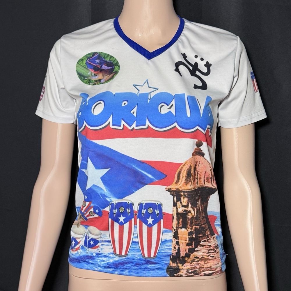 Puerto Rican Boricua Jersey T-Shirt Flag Coqui Frog Morro Castle Boys 10-12
